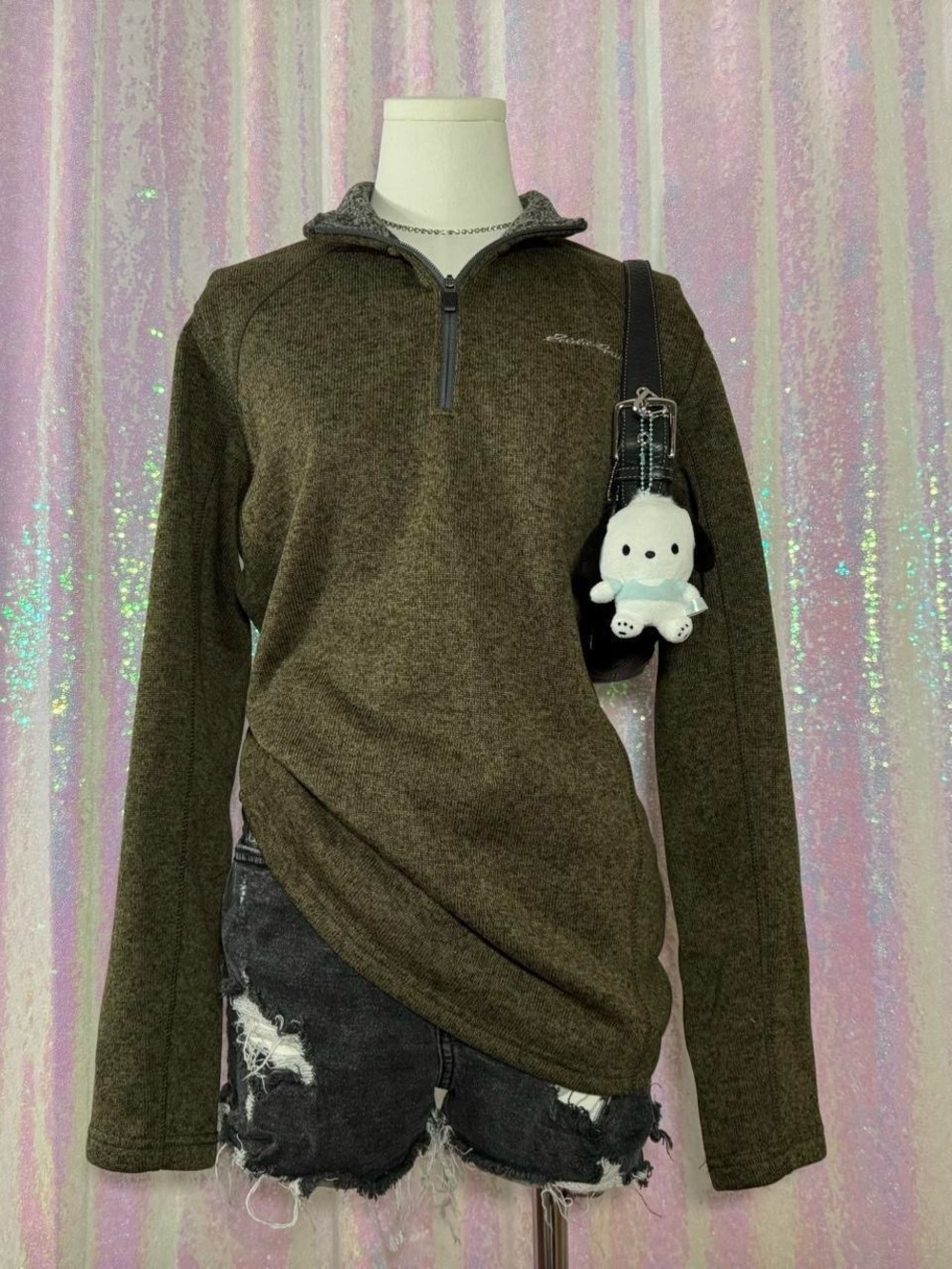 NWT ★ Eddie Bauer Army Green Fleece Quarter Zip Sweater ★彡